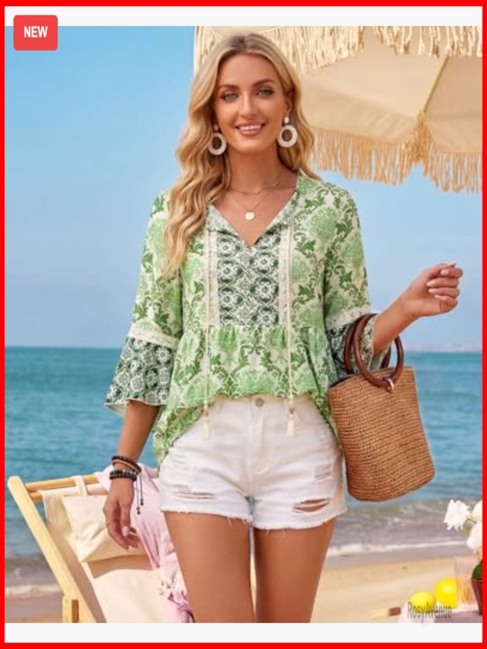 Boho Embroidered Lace V Neck 3/4 Sleeve Peasant Tunic Blouse Dressy Casual - Picture 2 of 7